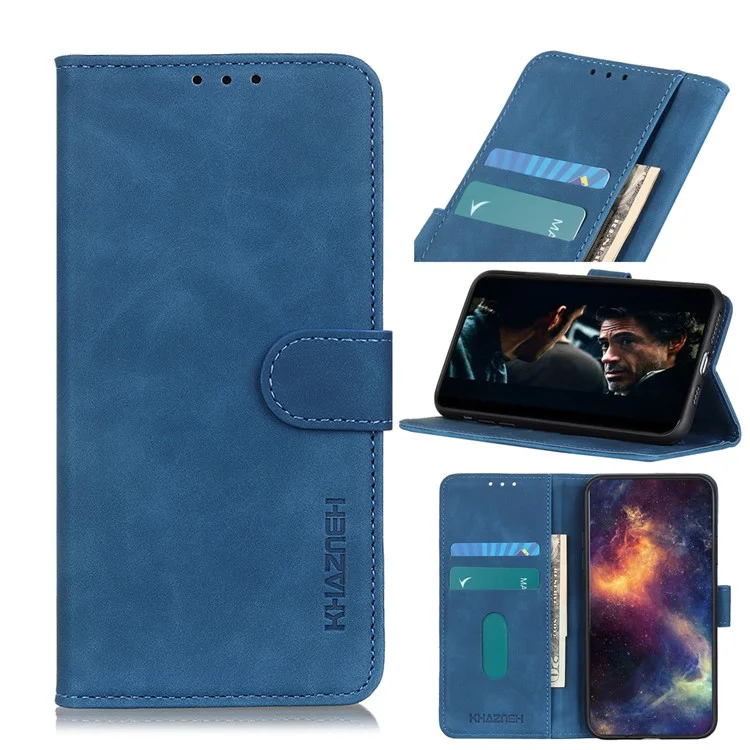 KHAZNEH Retro PU Leather Wallet Mobile Case for Samsung Galaxy A71 - Blue