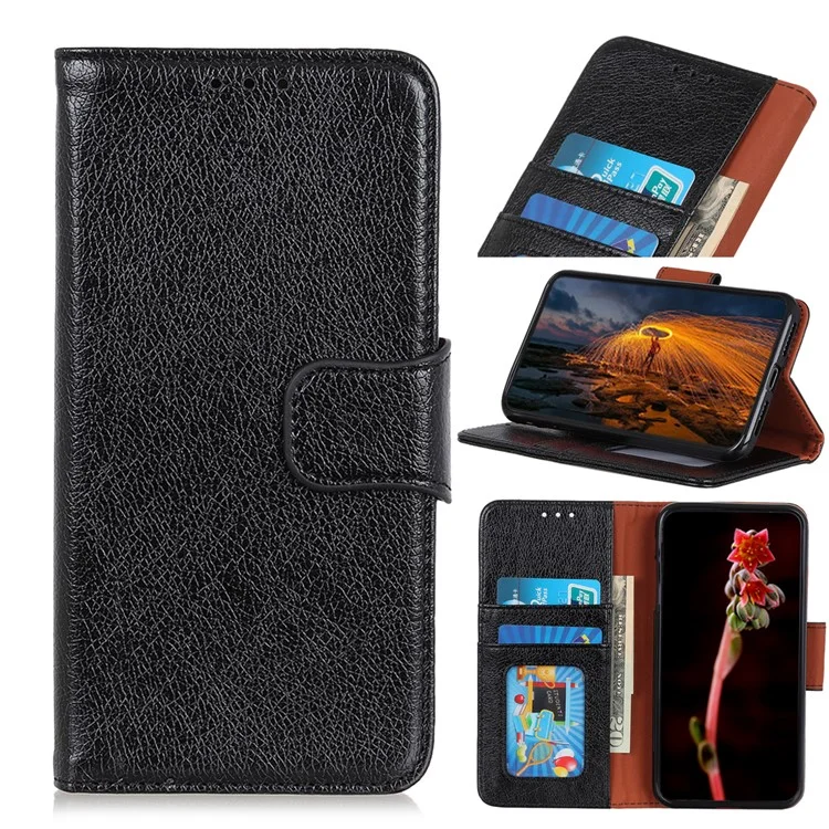 Carteira de Couro Dividido com Textura de Nappa para Samsung Galaxy S20 Plus/S20 Plus 5G - Preto