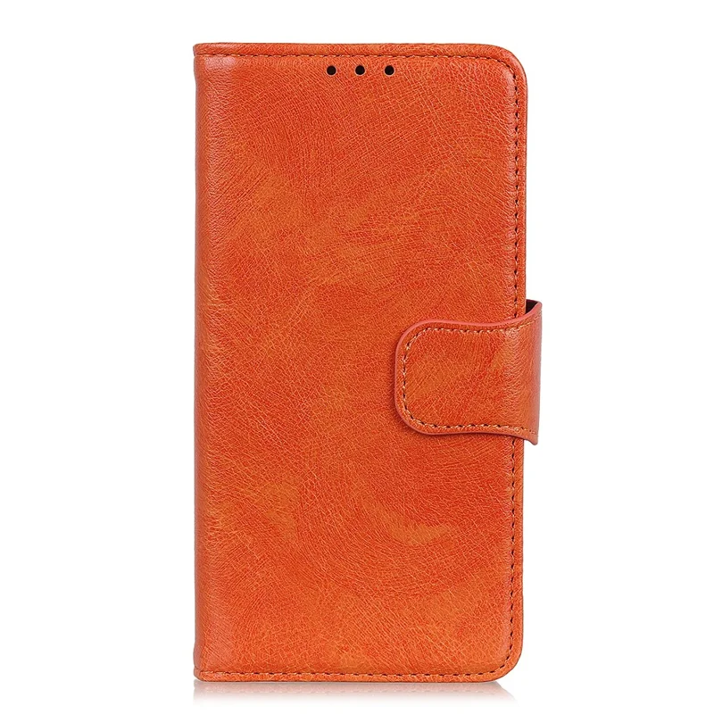 Nappa Texture Split Leather Wallet Stand Phone Cover Shell for Samsung Galaxy A51 - Orange