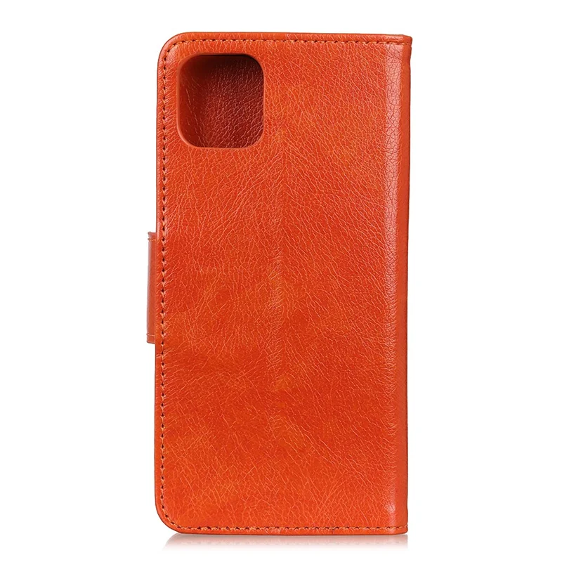 Nappa Texture Split Leather Wallet Stand Phone Cover Shell for Samsung Galaxy A51 - Orange