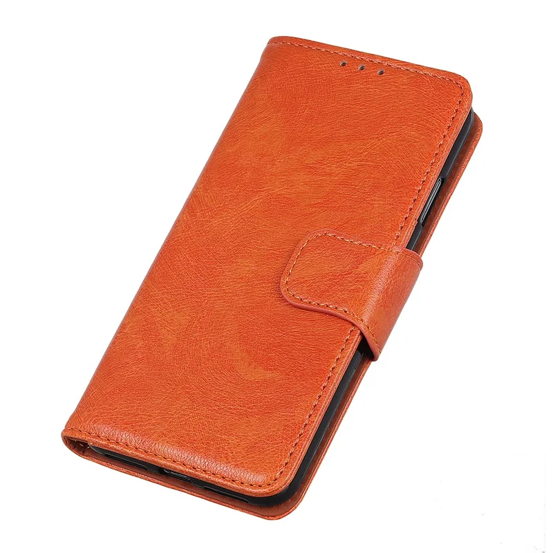 Nappa Texture Split Leather Wallet Stand Phone Cover Shell for Samsung Galaxy A51 - Orange