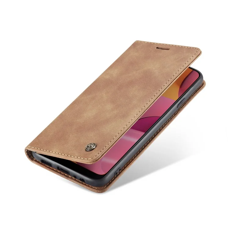 CASEME 013 Series Auto-absorbed Leather Wallet Case with Stand for Samsung Galaxy A20s - Brown