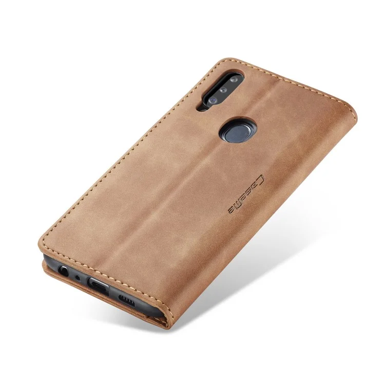 CASEME 013 Series Auto-absorbed Leather Wallet Case with Stand for Samsung Galaxy A20s - Brown