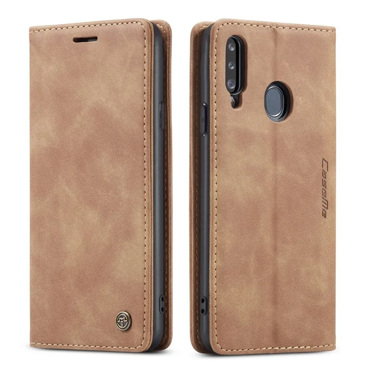 CASEME 013 Series Auto-absorbed Leather Wallet Case with Stand for Samsung Galaxy A20s - Brown