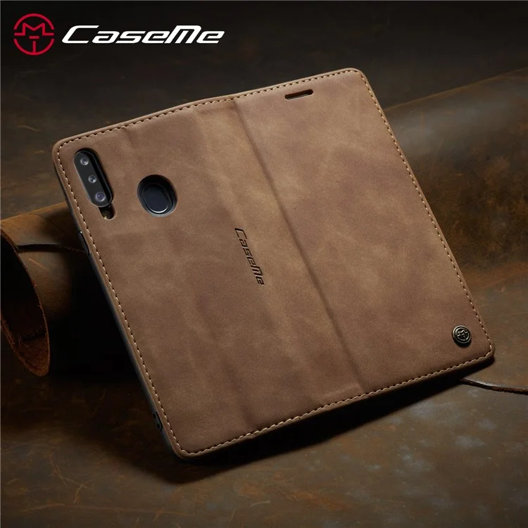 CASEME 013 Series Auto-absorbed Leather Wallet Case with Stand for Samsung Galaxy A20s - Brown