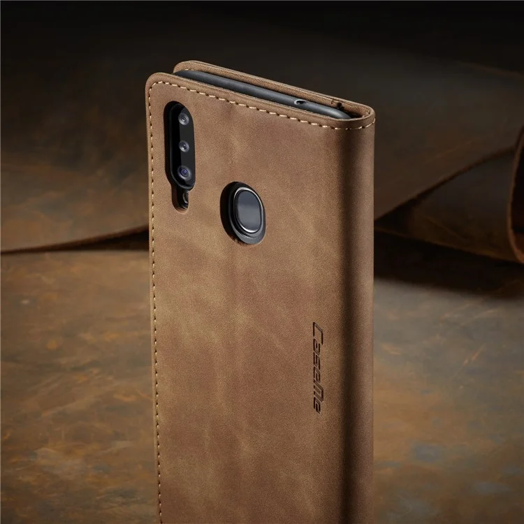 CASEME 013 Series Auto-absorbed Leather Wallet Case with Stand for Samsung Galaxy A20s - Brown