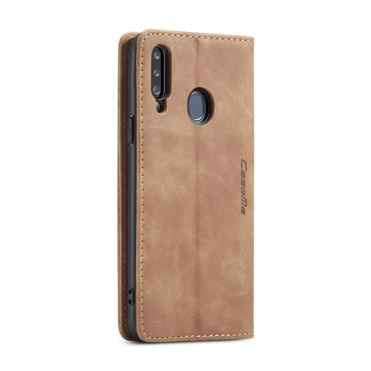 CASEME 013 Series Auto-absorbed Leather Wallet Case with Stand for Samsung Galaxy A20s - Brown