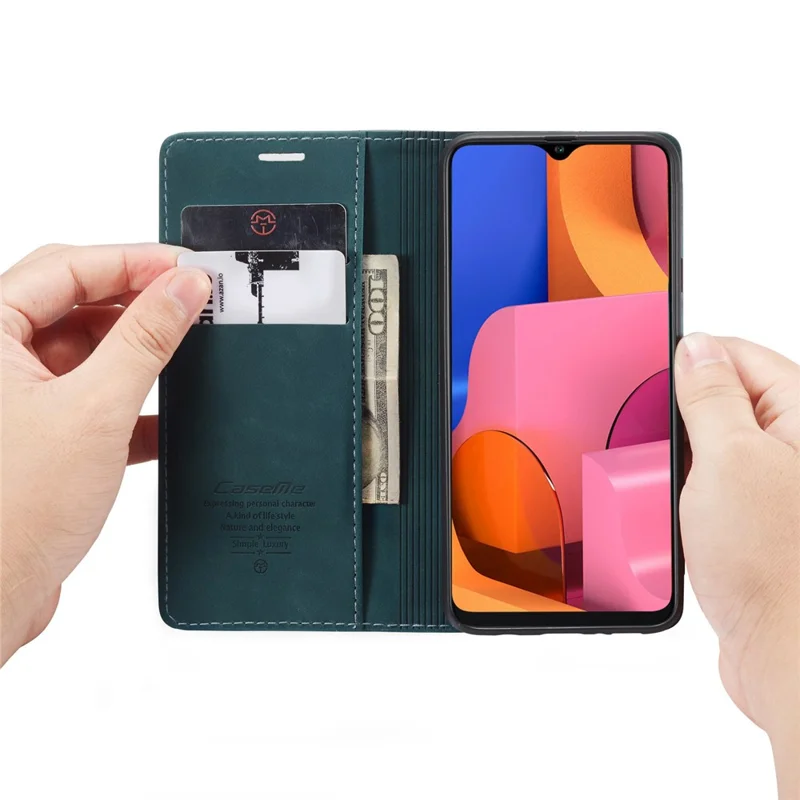 CASEME 013 Series Auto-absorbed Leather Wallet Case with Stand for Samsung Galaxy A20s - Blue