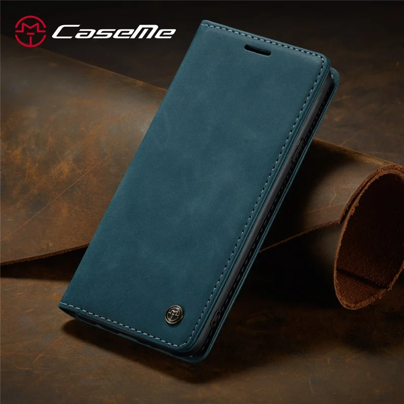 CASEME 013 Series Auto-absorbed Leather Wallet Case with Stand for Samsung Galaxy A20s - Blue