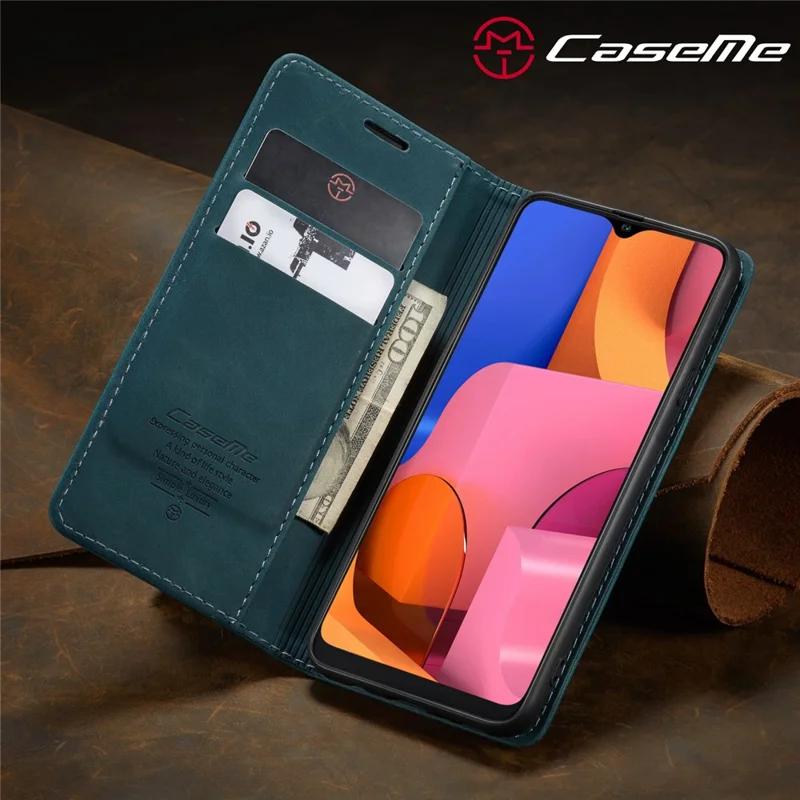 CASEME 013 Series Auto-absorbed Leather Wallet Case with Stand for Samsung Galaxy A20s - Blue