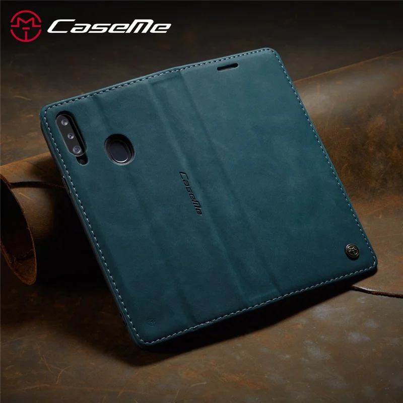 CASEME 013 Series Auto-absorbed Leather Wallet Case with Stand for Samsung Galaxy A20s - Blue
