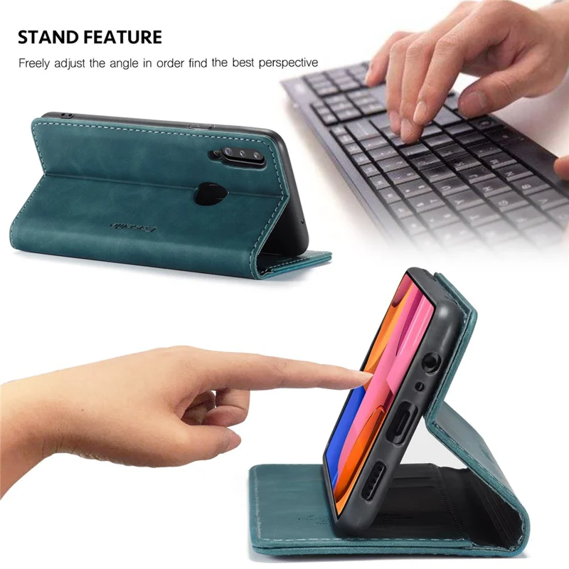 CASEME 013 Series Auto-absorbed Leather Wallet Case with Stand for Samsung Galaxy A20s - Blue