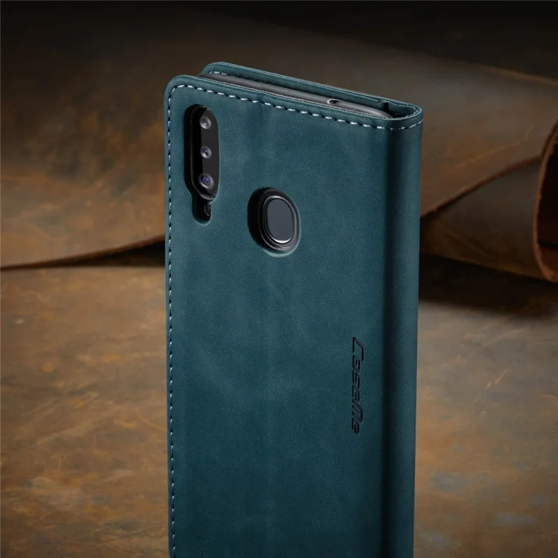 CASEME 013 Series Auto-absorbed Leather Wallet Case with Stand for Samsung Galaxy A20s - Blue