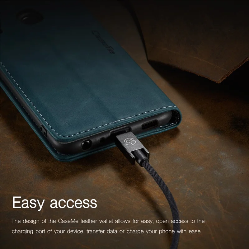 CASEME 013 Series Auto-absorbed Leather Wallet Case with Stand for Samsung Galaxy A20s - Blue