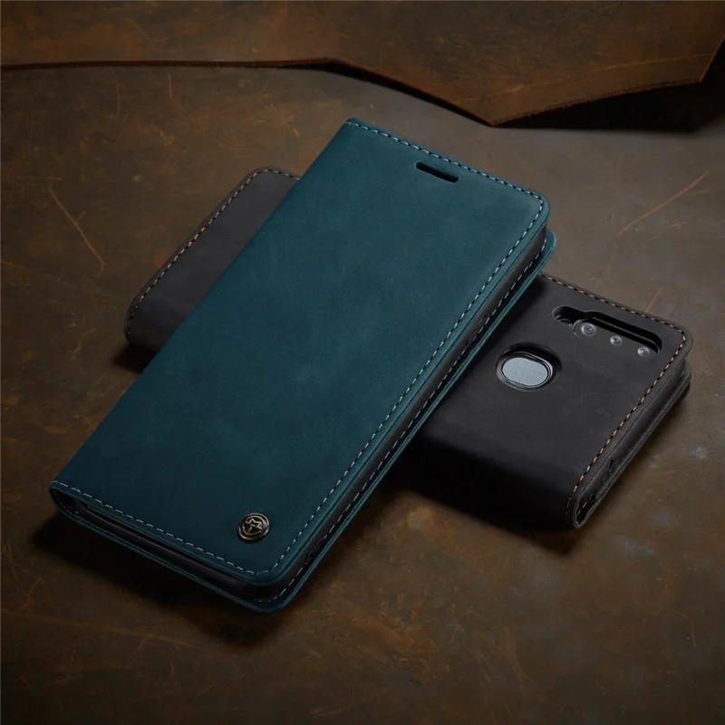 CASEME 013 Series Auto-absorbed Leather Wallet Case with Stand for Samsung Galaxy A20s - Blue