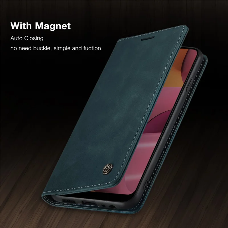 CASEME 013 Series Auto-absorbed Leather Wallet Case with Stand for Samsung Galaxy A20s - Blue