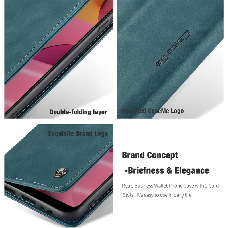 CASEME 013 Series Auto-absorbed Leather Wallet Case with Stand for Samsung Galaxy A20s - Blue