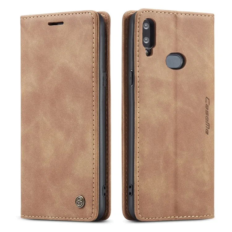 CASEME 013 Series Auto-absorbed Leather Wallet Case with Stand Phone Cover for Samsung Galaxy A10s - Brown