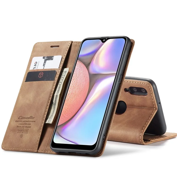 CASEME 013 Series Auto-absorbed Leather Wallet Case with Stand Phone Cover for Samsung Galaxy A10s - Brown