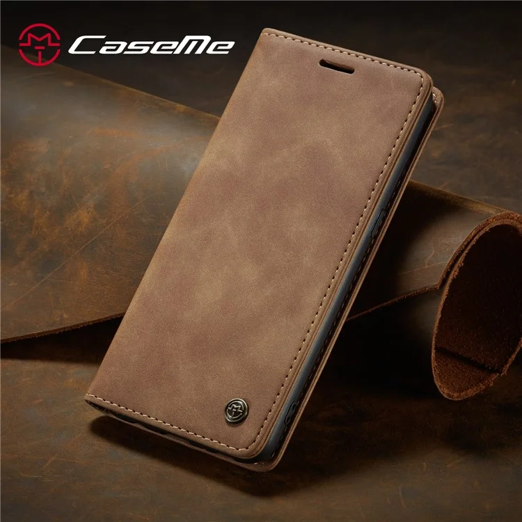 CASEME 013 Series Auto-absorbed Leather Wallet Case with Stand Phone Cover for Samsung Galaxy A10s - Brown