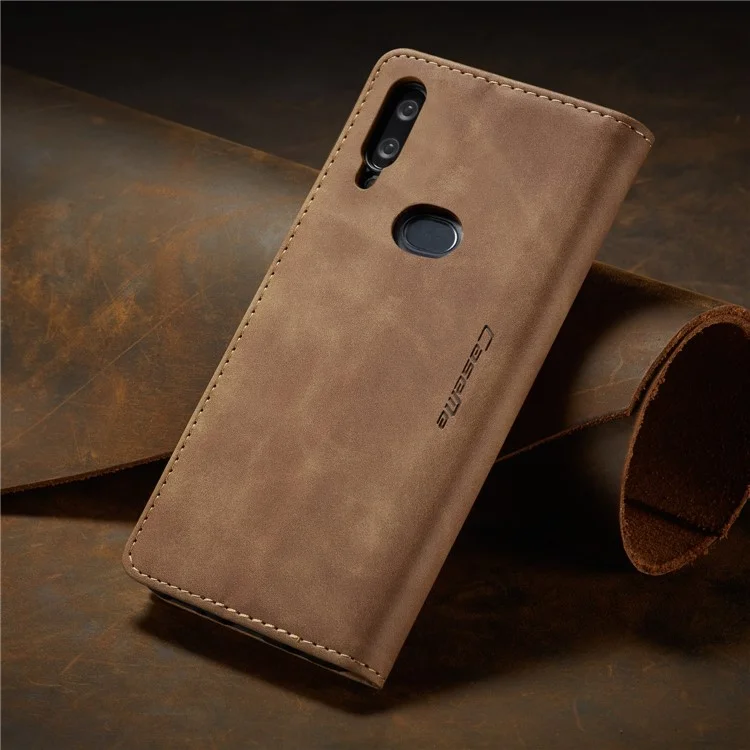 CASEME 013 Series Auto-absorbed Leather Wallet Case with Stand Phone Cover for Samsung Galaxy A10s - Brown