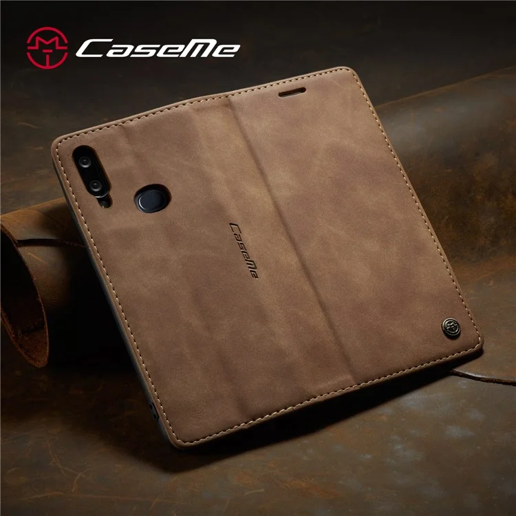 CASEME 013 Series Auto-absorbed Leather Wallet Case with Stand Phone Cover for Samsung Galaxy A10s - Brown