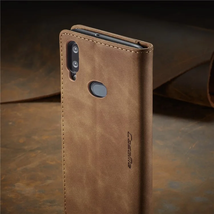 CASEME 013 Series Auto-absorbed Leather Wallet Case with Stand Phone Cover for Samsung Galaxy A10s - Brown