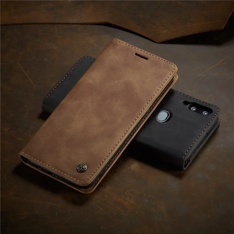 CASEME 013 Series Auto-absorbed Leather Wallet Case with Stand Phone Cover for Samsung Galaxy A10s - Brown