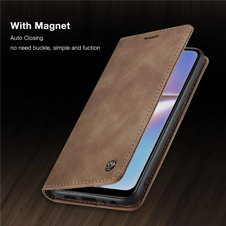 CASEME 013 Series Auto-absorbed Leather Wallet Case with Stand Phone Cover for Samsung Galaxy A10s - Brown