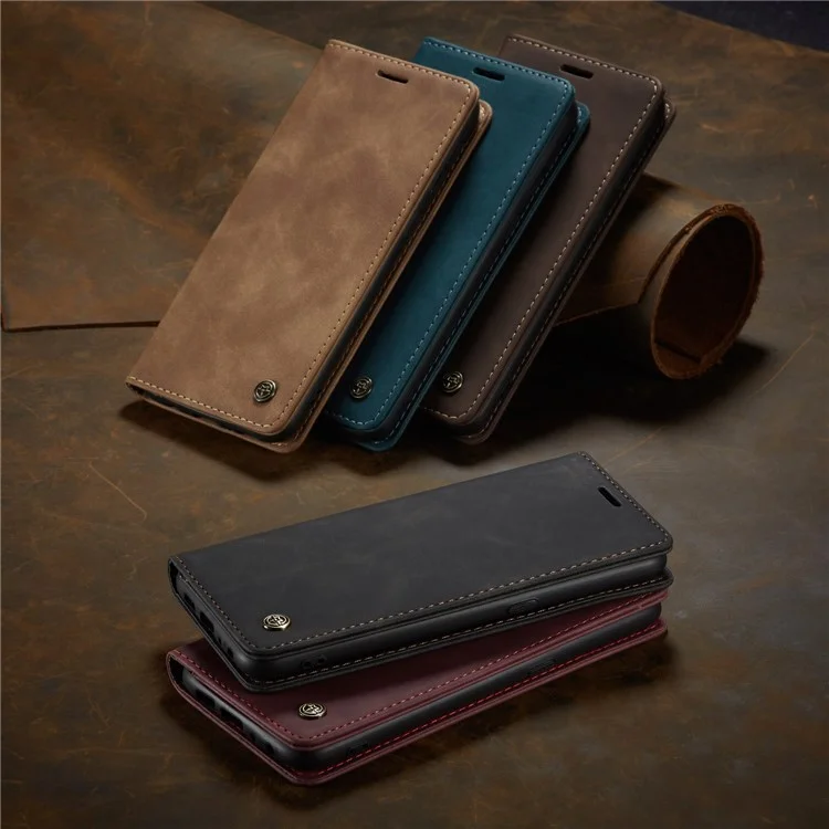 CASEME 013 Series Auto-absorbed Leather Wallet Case with Stand Phone Cover for Samsung Galaxy A10s - Brown