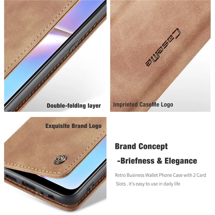 CASEME 013 Series Auto-absorbed Leather Wallet Case with Stand Phone Cover for Samsung Galaxy A10s - Brown