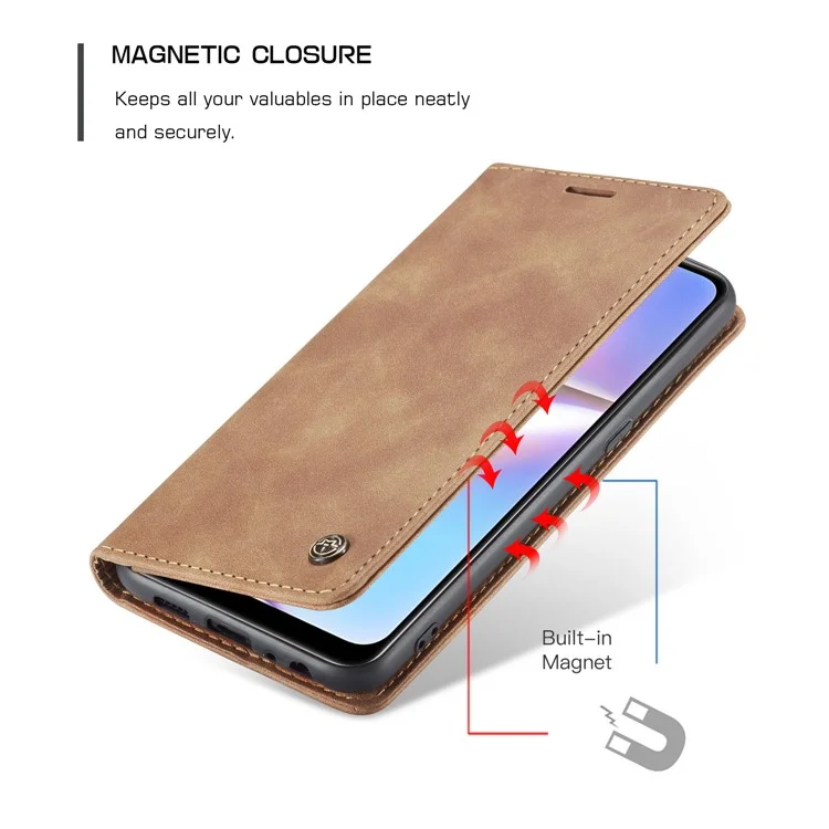 CASEME 013 Series Auto-absorbed Leather Wallet Case with Stand Phone Cover for Samsung Galaxy A10s - Brown