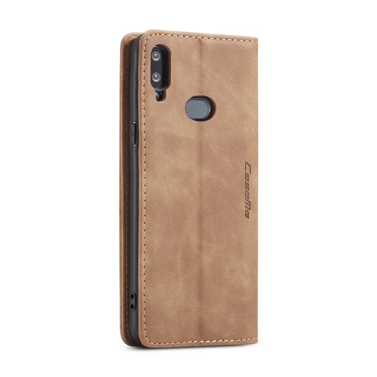 CASEME 013 Series Auto-absorbed Leather Wallet Case with Stand Phone Cover for Samsung Galaxy A10s - Brown