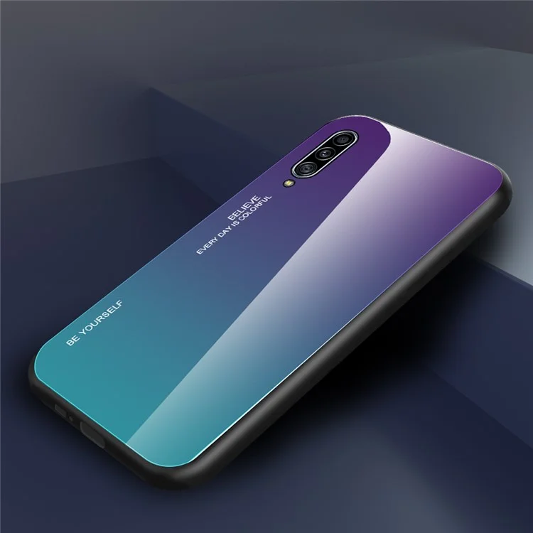 Gradient Color Tempered Glass + PC + TPU Hybrid Case for Samsung Galaxy A90 5G - Purple/Blue