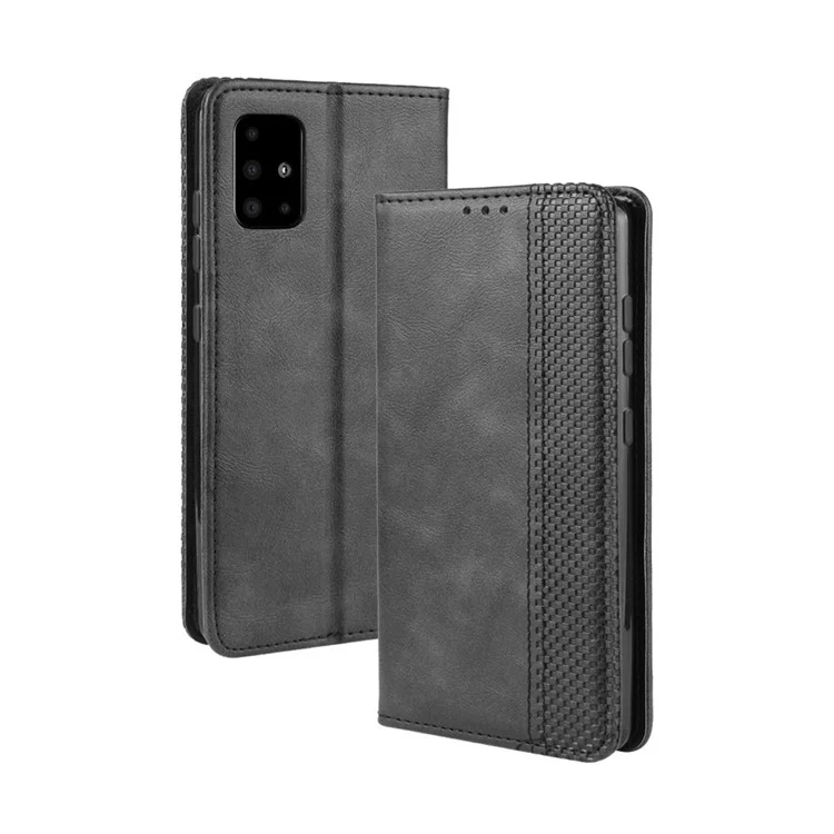 Retro Auto-absorbiert Stilvolles Leder-Handy-Gehäuse Für Samsung Galaxy A51 - Schwarz