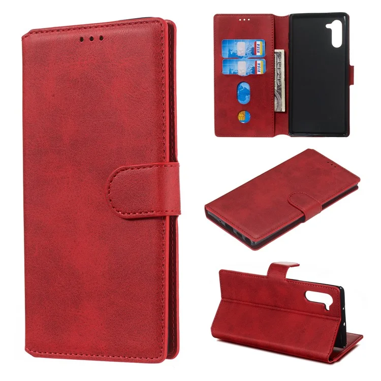 Classic Wallet Leather Stand Téléphone Pour Samsung Galaxy Note 10 / Note 10 5G - Rouge