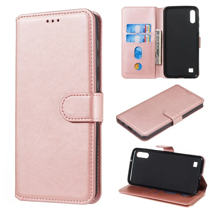 Caixa de Carteira de Couro Para Celular Para Samsung Galaxy A10/M10 - Rosa Ouro