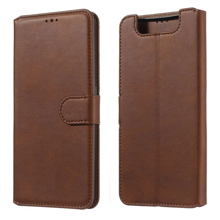 Classic Wallet Leather Stand Phone Cover Casing for Samsung Galaxy A80/A90 - Brown