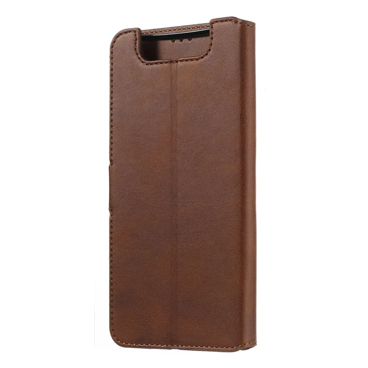 Classic Wallet Leather Stand Phone Cover Casing for Samsung Galaxy A80/A90 - Brown