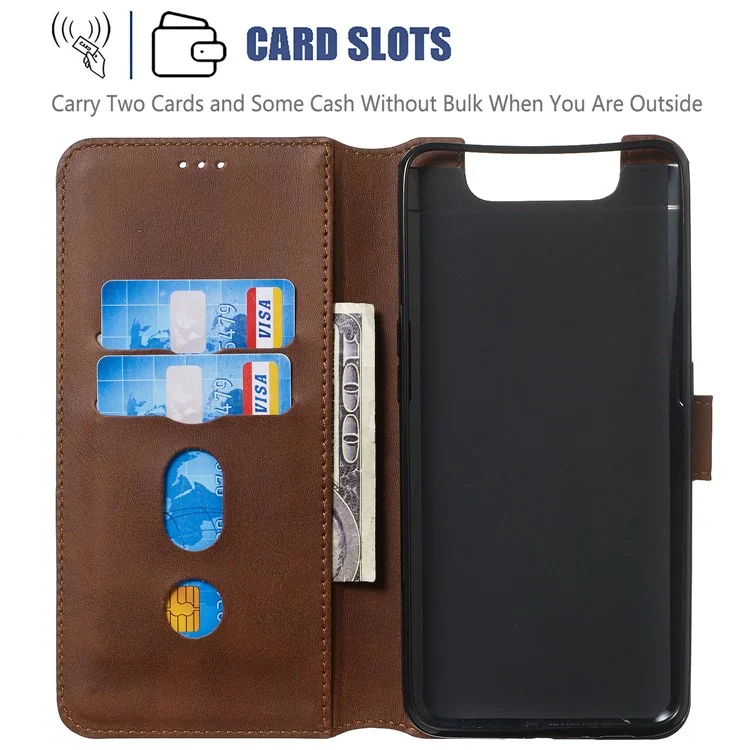 Classic Wallet Leather Stand Phone Cover Casing for Samsung Galaxy A80/A90 - Brown