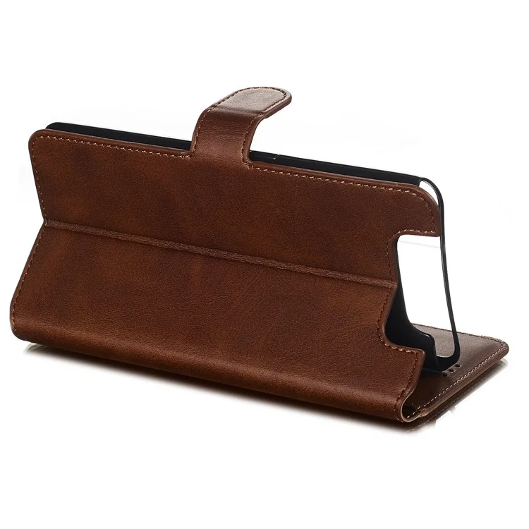 Classic Wallet Leather Stand Phone Cover Casing for Samsung Galaxy A80/A90 - Brown