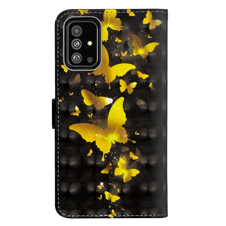 Estuche de Cuero Impreso de Patrón Para Samsung Galaxy A51 Magnética Magnet Fase Con Cubierta Por Soporte de Soporte Con Ranuras Para Tarjetas y Correa - Mariposas Doradas