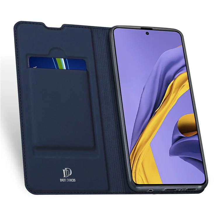 Dux Ducis Skin Skin Pro Série de Textura Semelhante à Pele Caso Com Slot de Cartão e Suporte Para Samsung Galaxy A71 - Azul