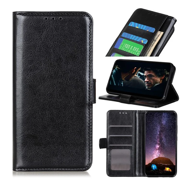 Coque de Portefeuille en Cuir de Cheval Fou Pour Samsung Galaxy A71 - le Noir