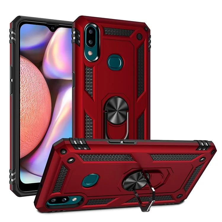 Resistência à Gota PC+TPU Kickstand Telefone Celular Tampa Para Samsung Galaxy A10s - Vermelho