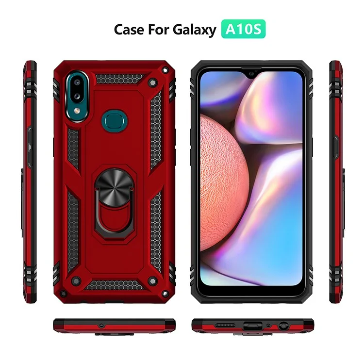 Drop Resistance PC+TPU Kickstand Mobile Phone Cover for Samsung Galaxy A10s - Red