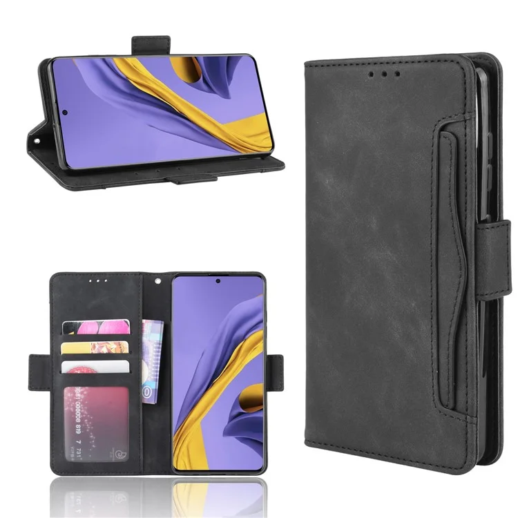 Funda Cartera de Piel para Samsung Galaxy A51 con Múltiples Ranuras para Tarjetas Diseño de Accesorio de Teléfono Celular - Negro