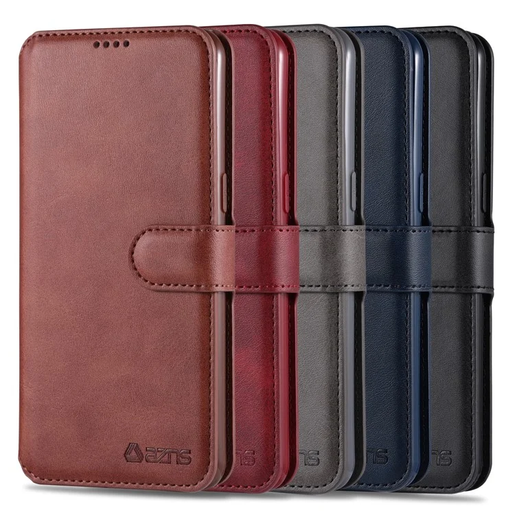 Funda de cuero con soporte para billetera AZNS para Samsung Galaxy A20s - Marrón