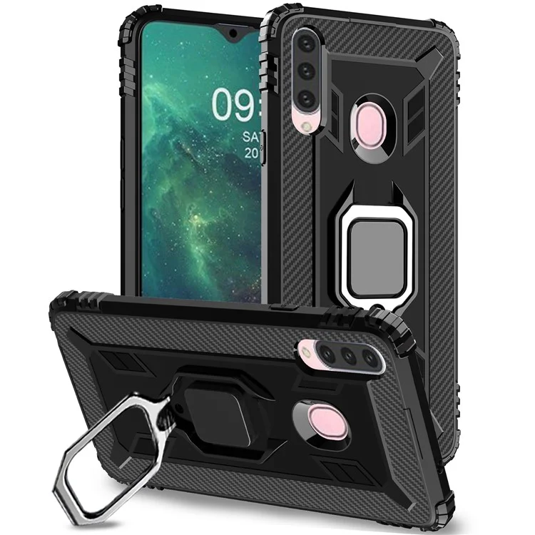 Guscio di Telefono Protettivo TPU Ring Kickstand Per Samsung Galaxy A20s - Nero