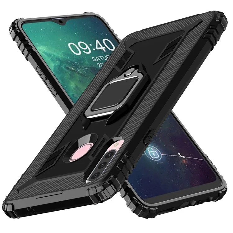 Fingerring Kickstand TPU Protective Phone Shell Für Samsung Galaxy A20s - Schwarz